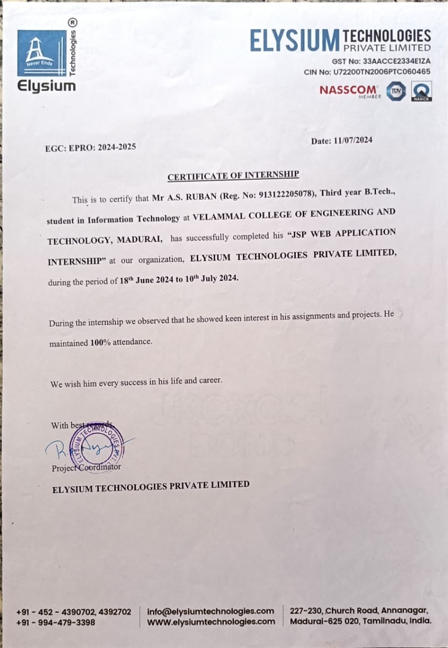 Elysium Technologies Certificate
